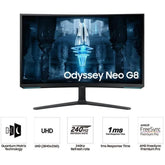 Samsung 32" Odyssey Neo G8 4k Uhd 240hz 1ms G Sync Curved Hdr 2000 G Sync Compatible Adjustable Stand - CompuMe